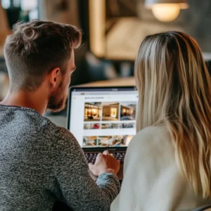 Couple browsing hotels